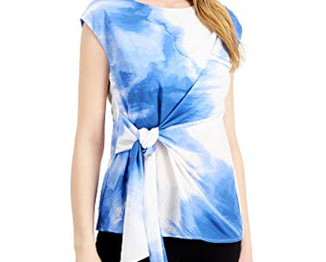 Alfani Petites Printed Side-Tie Top, Navy, Size S
