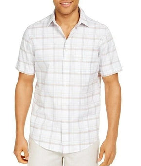 Tasso Elba Men's Stretch Dobby Plaid Shirt Off White Size S MSRP $55