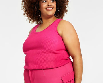 Nina Parker Trendy Plus Size 3X Ribbed Sweater Tank Top Pink