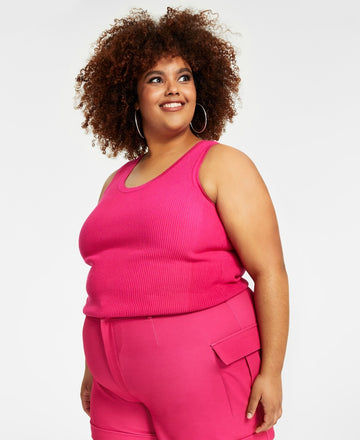 Nina Parker Trendy Plus Size 3X Ribbed Sweater Tank Top Pink