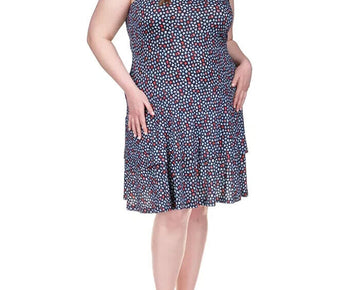MICHAEL KORS Printed Flounce Dress Blue Plus Size 2X MSRP $110