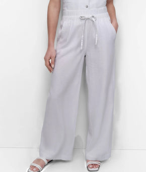 DKNY Women's Wide-Leg Pull-On Linen Pants White Size M MSRP $89