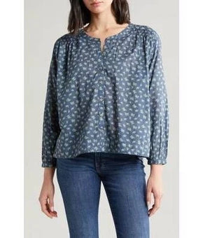 Lucky Brand Women's Floral-Print Smocked Blouse Blue Size M MSRP $80