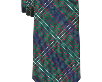 TOMMY HILFIGER Men's Lux Tartan Tie Green Blue MSRP $70