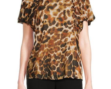 Calvin Klein Women's Short Sleeve Printed Top Brown Size XS MSRP $70