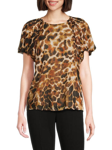 Calvin Klein Women's Short Sleeve Printed Top Brown Size XS MSRP $70