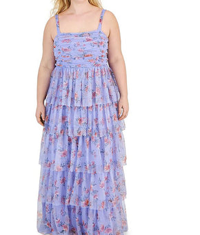 City Studio Womens Plus Full Length Floral Print Maxi Dress Purple Size 14W