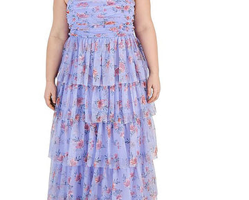 City Studio Womens Plus Full Length Floral Print Maxi Dress Purple Size 14W