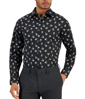 Bar Iii Mens Slim fit Long Sleeve Button-Up Shirt Small Black Floral