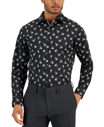 Bar Iii Mens Slim fit Dress Shirt Size L 16-16.5 Black Floral MSRP $70
