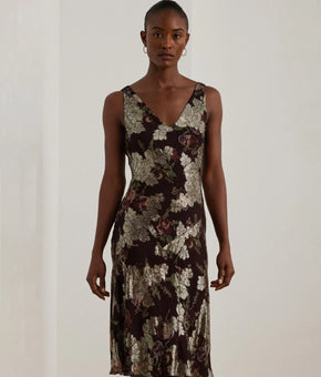 Lauren Ralph Lauren Women Metallic Jacquard Dress Red Burgundy Size 10 MSRP $265