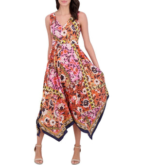 Vince Camuto Women's V-Neck Handkerchief-Hem Midi Dress Pink Size 16 MSRP $168