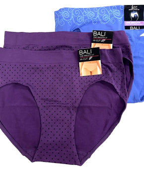 Bali Womens 3-Pack U Hi-Cut Brief Size 2XL/9 Vista Purple Blue No Panty Lines