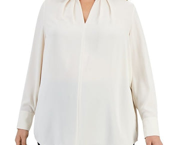 Anne Klein Plus Size 3X Pleated Blouse, IVORY CREAM, $99