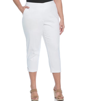 Rafaella Plus Size 20W Satin Mid Rise Twill Capri Pants Slant Pocket White $74