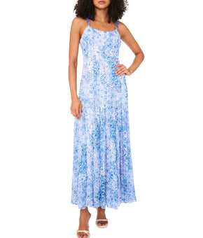 CeCe Women Scoop neck Godet Chainlink-Strap Sleeveless Dress Blue Size 0 $129
