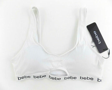 bebe Womens White Ribbed Bikini top Size M MSRP $25