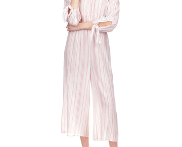 MICHAEL MICHAEL KORS Womens White Striped High Waist Jumpsuit Size S Pink
