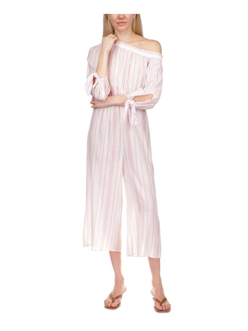 MICHAEL MICHAEL KORS Womens White Striped High Waist Jumpsuit Size S Pink