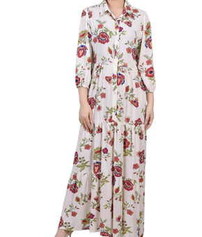 NY Collection Womens Petites Crinkle Tiered Maxi Dress Size PL Ivory