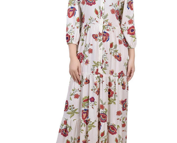 NY Collection Womens Petites Crinkle Tiered Maxi Dress Size PL Ivory