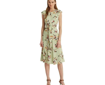 Lauren Ralph Lauren Petite Floral Cap Sleeve Dress Sage Green Size 14P MSRP $145