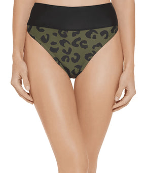 DKNY Women Printed High Waist Bikini Bottom ONLY Swimsuit Green Black Size M $58