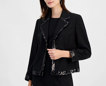 Kasper Women's Sequin Tipped Open-Front Blazer Black Size 2P MSRP $149