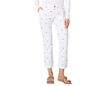 Tommy Hilfiger Women's Hampton Heart Flag Chino Pants White Size 2 MSRP $60