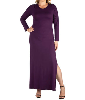 24seven Comfort Apparel Side Slit Fitted Maxi Dress Purple Plus Size 2X $65