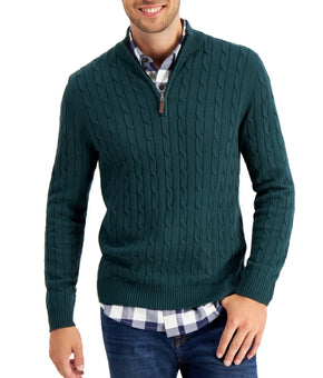Club Room NWT Mens Cotton 1/4-Zip Pullover Sweater Green Size XL $65 100% COTTON