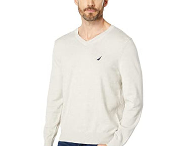 Nautica Navtech V-Neck Sweater Oatmeal Ivory Heather Size 2XL