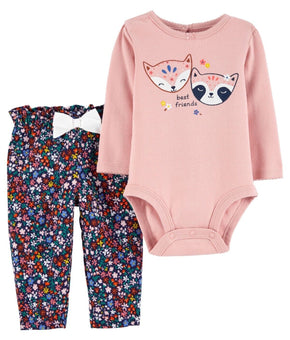 Carter's 2pc. Fox Bodysuit & Floral Pants Set Pink Size Baby Girl 18M