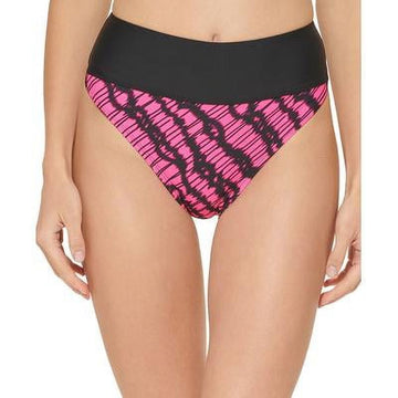 DKNY Women's Printed High Waist Bikini Bottoms Swimsuit Pink Size M