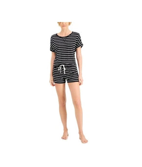 Alfani Intimates Two Pieces Pajama Set Womens Size L Black Striped Sleepwear $60