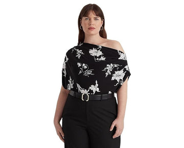 LAUREN Ralph Lauren Plus Size 3X Floral Stretch Jersey Tee Black MSRP $100