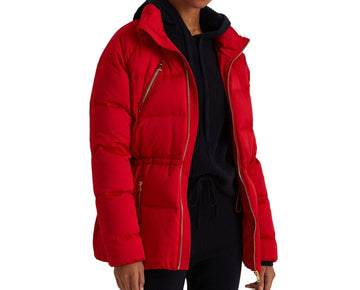 RALPH LAUREN Red Women'sCollar Cinched Waist Puffer Jack Size M MSRP $295