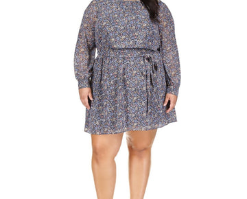 Michael Kors Metallic Floral Mini Dress Navy Plus Size 3X MSRP $165