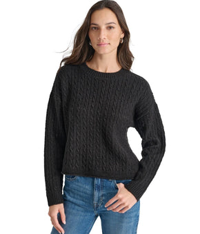 DKNY Jeans Women's Metallic Cable Knit Crewneck Sweater Black Size XS MSRP $69