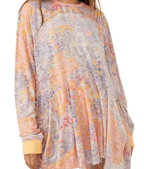 Free People Making Circles Paisley Cotton Modal T-Shirt Orange Size M MSRP $108
