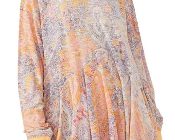 Free People Making Circles Paisley Cotton Modal T-Shirt Orange Size M MSRP $108