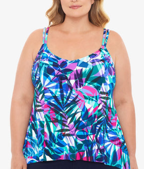 Swim Solutions Plus Size 16W Princess-Seam High-Low Tankini Top MSRP $79 Blue