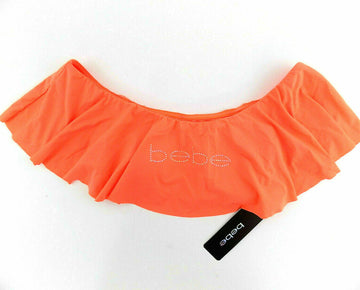 Bebe Womens Swim Bikini off-shoulder Top Neon tangerine Orange Size M MSRP $25