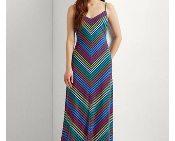 Lauren Ralph Lauren Chevron Jersey Maxidress Womens Size 2 Multi MSRP $145