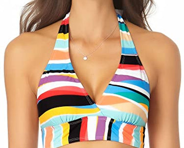Anne Cole Signature Wavy Stripe Marilyn Halter Bikini Top, Size S, Multi