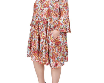 NY Collection Plus Size 3X 3/4 Sleeve Tiered Dress Orange MSRP $60