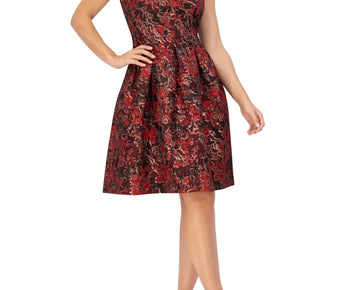 Vince Camuto Women's Sleeveless Jacquard Fit & Flare Dress Red Size 10 MSRP $188