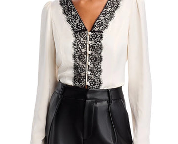 French Connection Women's Ennis Satin Long-Sleeve Blouse Ivory Size 4 MSRP $118