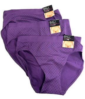 Bali womens 3-Pack Smooth U Hi-Cut Brief Size L/7 Purple + dots Full Back