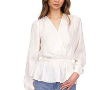 Michael Kors Women's Satin Faux Wrap Top Ivory Size XL MSRP $98